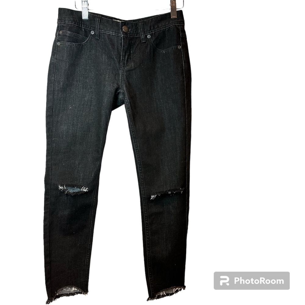 Free People Straight Leg Black Distressed Denim Jeans Size 26